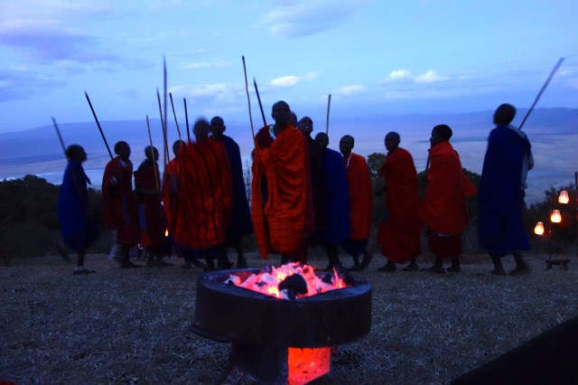 Masai Warriors performing their traditional songs and dances.  