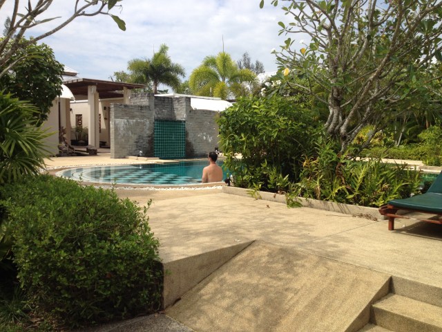 Greg in the pool meditating . We also did walking meditation…yes, with our eyes open. 