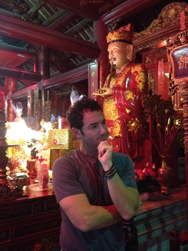 Greg looking scholarly at The Temple of Literature which is a temple of Confucius in Hanoi.  The temple hosts the "Imperial Academy" which is Vietnam's first national university. The temple was built in 1070!